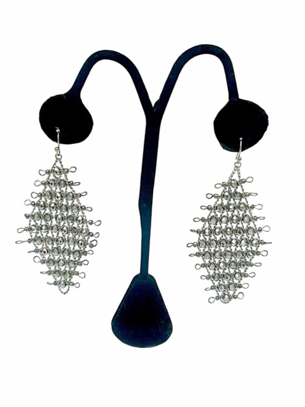 Faceted Glass Silver Tone Long Glam Cocktail Statement Dangle Earrings